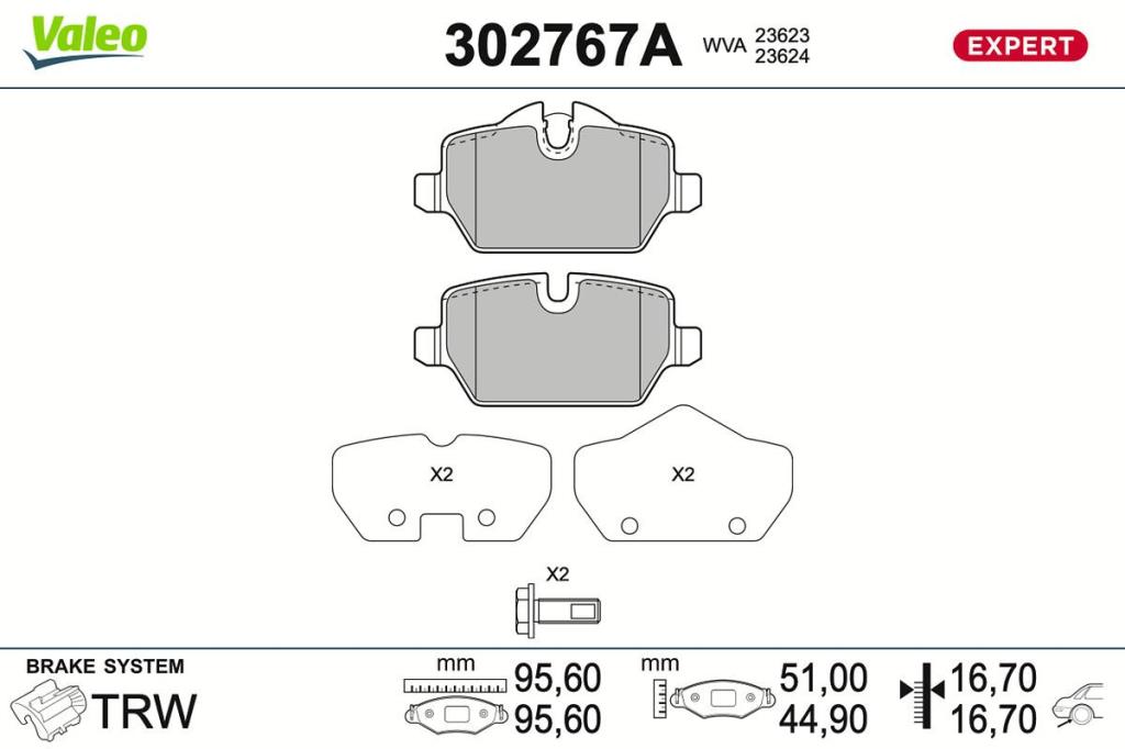 Jeu de 4 plaquettes de frein VALEO ref. 302767A
